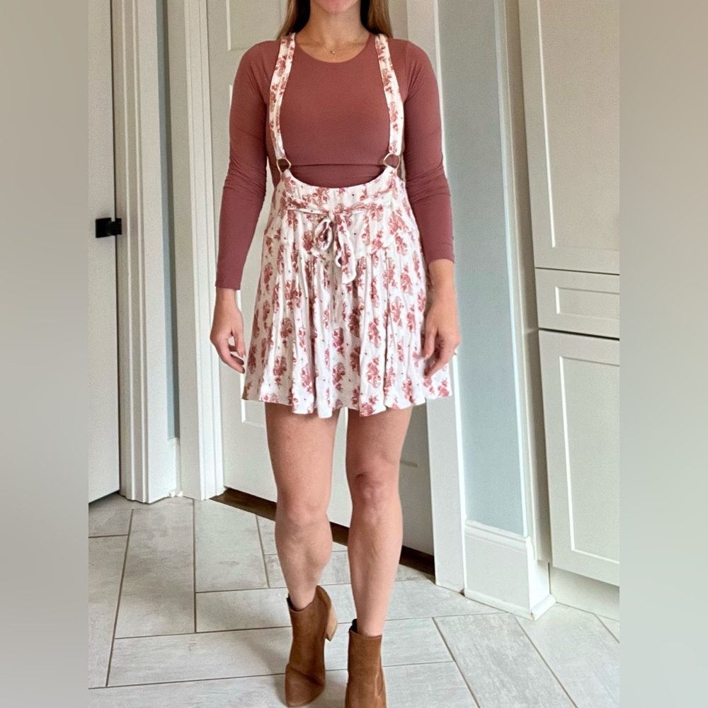 Free people floral lace dress with suspenders